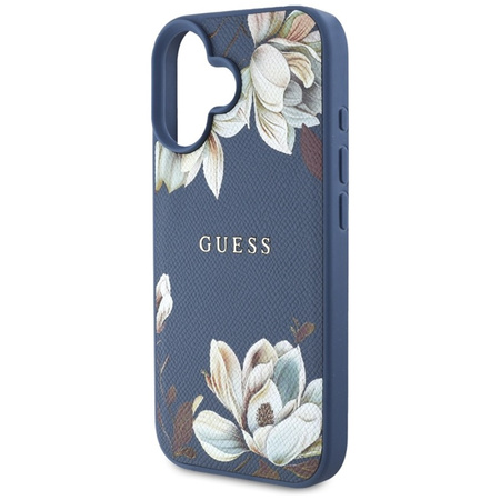 Guess Grained Printed Flower Pattern MagSafe - Etui do iPhone 16 (niebieski) (GUHMP16SPGNMPLMB)