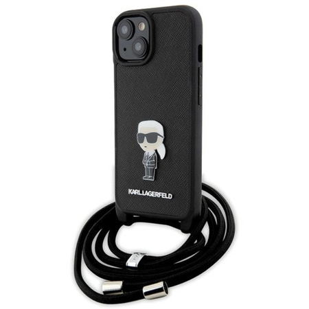 Karl Lagerfeld Crossbody Saffiano Monogram Ikonik Metal Pin - Etui iPhone 15 (czarny) (KLHCP15SSASKNPSK)