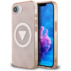 Guess IML Metal Glitter 4G Circle Triangle MagSafe - Etui do iPhone 16e (różowy) (GUHMPSE4HG4PRTGP)