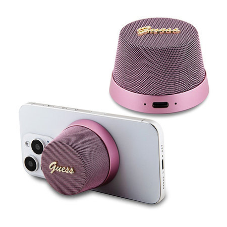 Guess Magnetic Script Metal Logo - Głośnik Bluetooth V5.3 (różowy) (GUWSC3ALSMP)