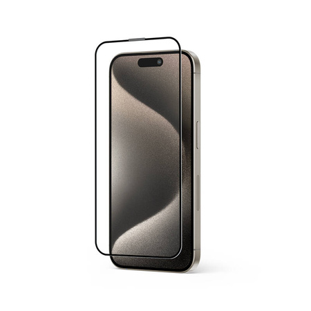 Crong Anti-Bacterial 3D Armour Glass - Szkło hartowane 9H na cały ekran iPhone 15 Pro + ramka instalacyjna (CRG-AB3DAG-IP15P)
