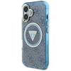 Guess IML Metal Glitter 4G Circle Triangle MagSafe - Etui do iPhone 16 (niebieski) (GUHMP16SHG4PRTGB)