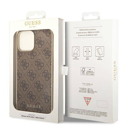 Guess 4G Charms Collection - Etui iPhone 14 Pro (brązowy) (GUHCP14LGF4GBR)
