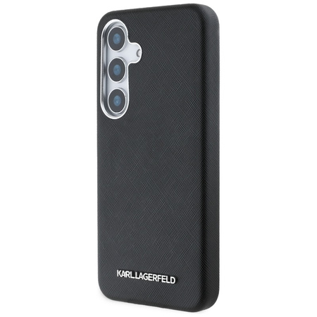 Karl Lagerfeld Saffiano Full Wrapped Elongated Metal Logo MagSafe - Etui do Samsung Galaxy S25 (czarny) (KLHMS25SPSAFWMCK)