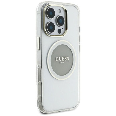 Guess IML Metal Colored Circle Classic Logo MagSafe - Etui do iPhone 16 Pro Max (szary) (GUHMP16XHTDRCEDG)