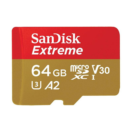 SanDisk Extreme microSDXC - Karta pamięci 64 GB A2 V30 UHS-I U3 170/80 MB/s z adapterem (SDSQXAH-064G-GN6AA)
