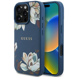 Guess Grained Printed Flower Pattern MagSafe - Etui do iPhone 16 Pro Max (niebieski) (GUHMP16XPGNMPLMB)