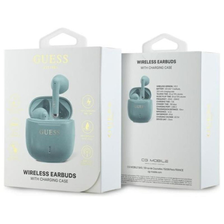 Guess Printed Classic Logo - Słuchawki Bluetooth TWS + etui ładujące (turkusowy) (GUTWSJ14ESGQ)