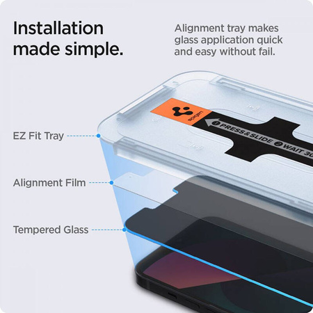 Spigen GLAS.TR EZ FIT Privacy 2-Pack - Szkło hartowane z filtrem prywatyzującym do iPhone 16e / iPhone 14 / iPhone 13 Pro / iPhone 13 2 szt (AGL03388)