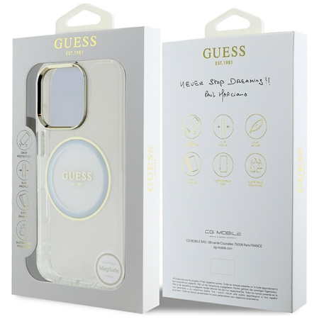Guess IML Metal Colored Circle Classic Logo MagSafe - Etui do iPhone 16 Pro Max (biały) (GUHMP16XHTDRCEDH)