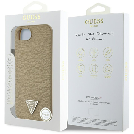 Guess Grained Triangle MagSafe - Etui do iPhone 16e (brązowy) (GUHMPSE4PGTSPSW)