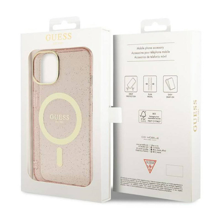 Guess Glitter Gold MagSafe - Etui iPhone 14 Plus (Różowy) (GUHMP14MHCMCGP)