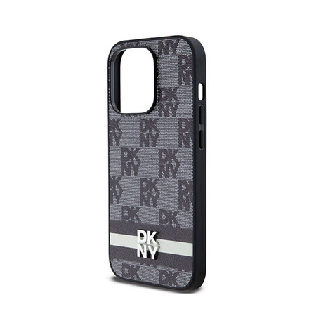 DKNY Leather Checkered Mono Pattern & Printed Stripes - Etui iPhone 14 Pro (czarny) (DKHCP14LPCPTSSK)