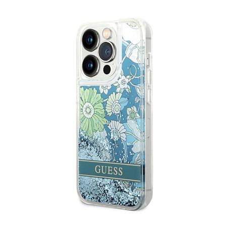 Guess Liquid Glitter Flower – Etui iPhone 14 Pro (zielony) (GUHCP14LLFLSN)