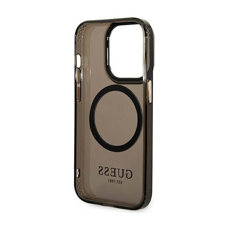 Guess Gold Outline Translucent MagSafe - Etui iPhone 14 Pro (czarny) (GUHMP14LHTCMK)