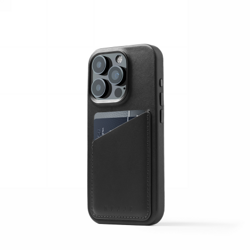Mujjo Full Leather Wallet Case - etui skórzane do iPhone 15 Pro kompatybilne z MagSafe (black) (MUJJO-CL-040-BK)