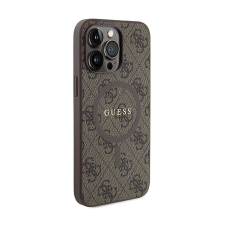 Guess 4G Collection Leather Metal Logo MagSafe - Etui iPhone 15 Pro (brązowy) (GUHMP15LG4GFRW)
