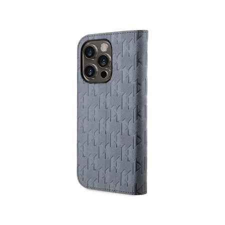 Karl Lagerfeld Booktype Saffiano Monogram - Etui iPhone 14 Pro (Srebrny) (KLBKP14LSAKLHPG)