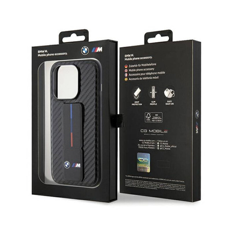 BMW Grip Stand Smooth & Carbon - Etui iPhone 15 Pro (czarny) (BMHCP15LGSPCCK)