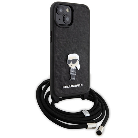 Karl Lagerfeld Crossbody Saffiano Monogram Ikonik Metal Pin - Etui iPhone 15 (czarny) (KLHCP15SSASKNPSK)