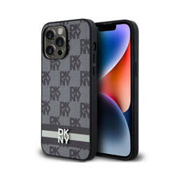 DKNY Leather Checkered Mono Pattern & Printed Stripes - Etui iPhone 14 Pro Max (czarny) (DKHCP14XPCPTSSK)