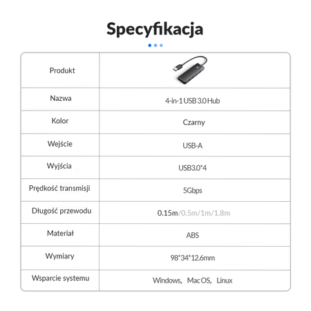 Orico Hub USB-A 4 porty USB-A 3.0 5Gbps czarny (PAPW4A-U3-015-BK-EP)