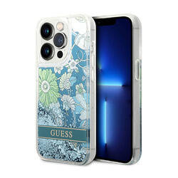 Guess Liquid Glitter Flower – Etui iPhone 14 Pro (zielony) (GUHCP14LLFLSN)