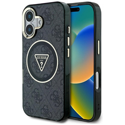 Guess IML Metal Glitter 4G Circle Triangle MagSafe - Etui do iPhone 16 (czarny) (GUHMP16SHG4PRTGK)