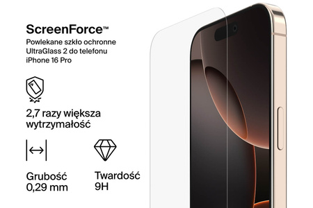 Belkin Szkło na iPhone 16 Pro, UltraGlass 2, z aplikatorem (OVA157HQ)