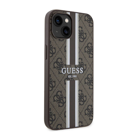 Guess 4G Printed Stripes MagSafe - Etui iPhone 14 Plus (Brązowy) (GUHMP14MP4RPSW)