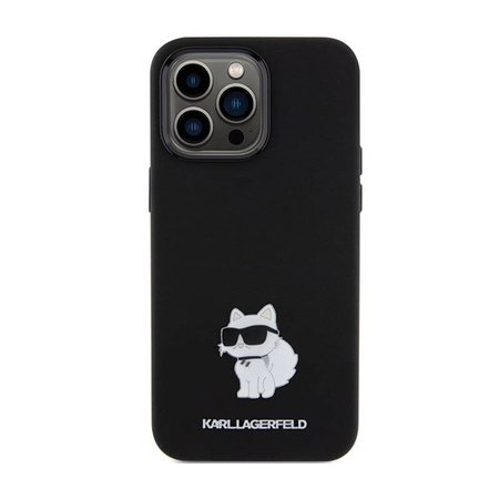 Karl Lagerfeld Silicone Choupette Metal Pin - Etui iPhone 15 Pro (czarny) (KLHCP15LSMHCNPK)