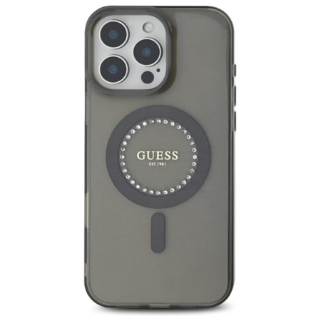 Guess IML Rhinestones MagSafe - Etui iPhone 16 Pro Max (czarny) (GUHMP16XPFTDTEK)