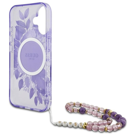 Guess IML Flowers With Pearl Strap MagSafe - Etui iPhone 16 (fioletowy) (GUHMP16SHFWBRCESU)