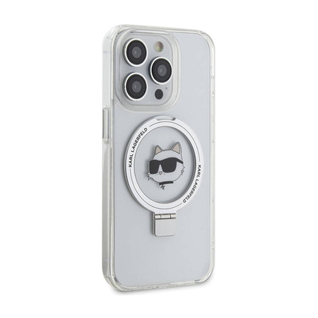Karl Lagerfeld Ring Stand Choupette Head MagSafe - Etui iPhone 15 Pro Max (biały) (KLHMP15XHMRSCHH)