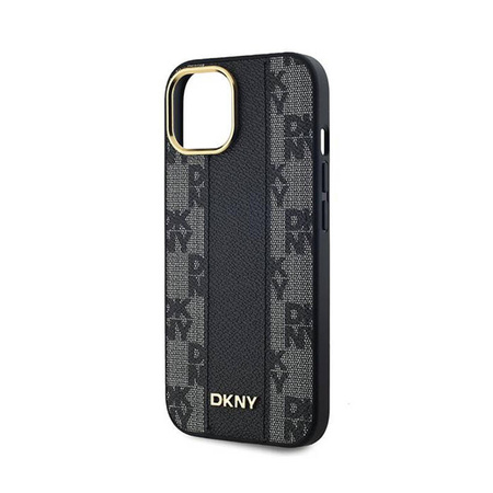 DKNY Leather Checkered Mono Pattern MagSafe - Etui iPhone 15 Plus / 14 Plus (czarny) (DKHMP15MPCPVSLK)