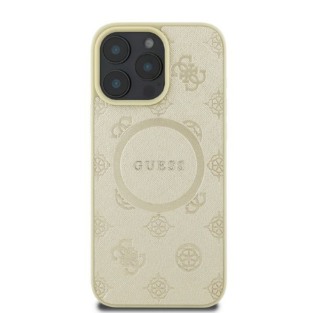 Guess Saffiano Peony Classic Logo MagSafe - Etui iPhone 16 Pro (złoty) (GUHMP16LPSAPSMED)