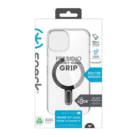 Speck Presidio Perfect-Clear Grip ClickLock & MagSafe - Etui iPhone 16e / iPhone 15 / iPhone 14 / iPhone 13 (Clear / Chrome Finish / Serene Silver) (150443-3199)