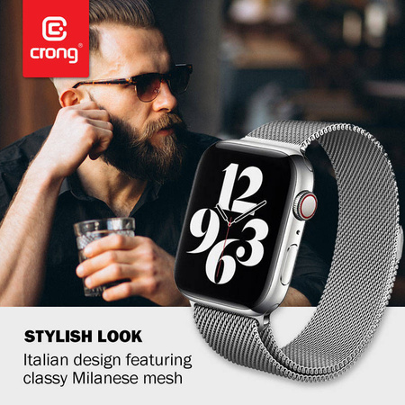Crong Milano Steel - Pasek ze stali nierdzewnej do Apple Watch 44/45/46/49 mm (srebrny) (CRG-44MST-SLV)