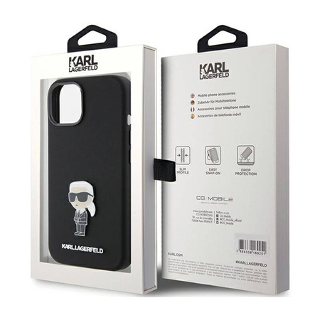 Karl Lagerfeld Silicone Ikonik Metal Pin - Etui iPhone 15 (czarny) (KLHCP15SSMHKNPK)