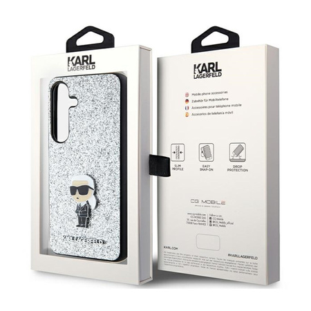 Karl Lagerfeld Fixed Glitter Ikonik Logo Metal Pin - Etui Samsung Galaxy S24 (srebrny) (KLHCS24SGCNPSG)