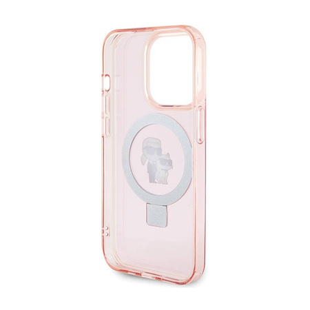 Karl Lagerfeld Ring Stand Karl & Choupette MagSafe - Etui iPhone 15 Pro (różowy) (KLHMP15LHMRSKCP)