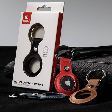 Crong Leather Case with Key Ring – Skórzane etui ochronne brelok do Apple AirTag (zielony) (CRG-ATL-OLV)