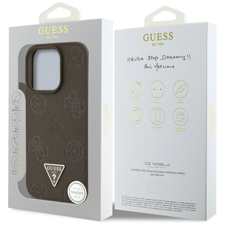 Guess Grained Hot Stamp Peony Triangle Logo MagSafe - Etui do iPhone 16 Pro Max (brązowy) (GUHMP16XPGBTMW)