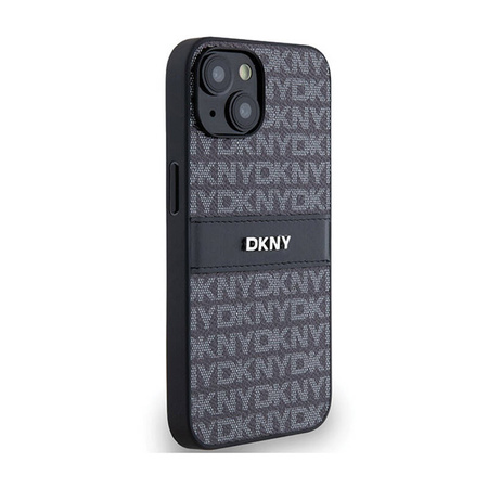 DKNY Leather Mono Stripe & Metal Logo - Etui iPhone 15 Plus / 14 Plus (czarny) (DKHCP15MPRTHSLK)