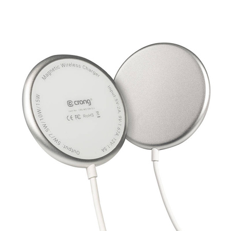 Crong MagSpot Wireless Charger – Aluminiowa ładowarka indukcyjna MagSafe 15W (Silver White) (CRG-MS15W-SLV)