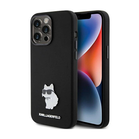 Karl Lagerfeld Silicone Choupette Metal Pin - Etui iPhone 15 Pro Max (czarny) (KLHCP15XSMHCNPK)