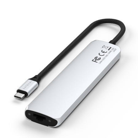 Satechi 7-in-1 USB-C Slim Multiport Adapter with Ethernet - adapter do urządzeń mobilnych (USB-C PD, 2x USB-A, HDMI 4K, Ethernet, czytnik kart micro/SD) (silver) (ST-P7SS)