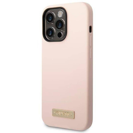 Guess Silicone Logo Plate MagSafe - Etui iPhone 14 Pro Max (różowy) (GUHMP14XSBPLP)