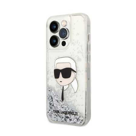 Karl Lagerfeld Liquid Glitter NFT Karl's Head - Etui iPhone 14 Pro Max (srebrny) (KLHCP14XLNKHCH)