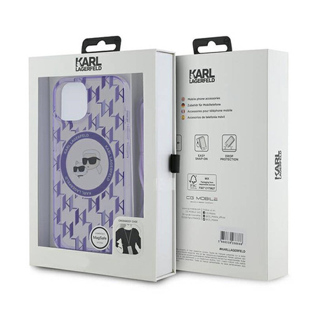 Karl Lagerfeld IML Crossbody Monogram Karl & Choupette Head MagSafe - Etui iPhone 15 / 14 / 13 (fioletowy) (KLHMP15SHCKCKLCU)
